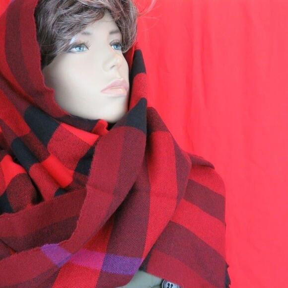 πNWOTπBurberry Lash Fringe Giant Red Wool Cashmere Nova Check Exploded Scarf 1 - Picture 7 of 12